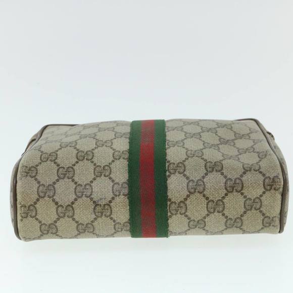 GUCCI GG Canvas Web Sherry Line Clutch Bag PVC Leather Beige Green Auth 54882 - Picture 6 of 16